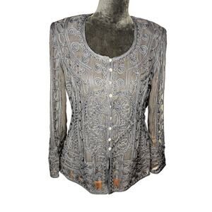 Nordstrom Rack Women's Euro 38 US 8 Black Sheer Applique Jacket/Top Buttons NWT